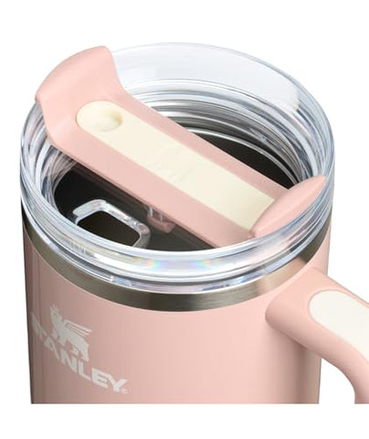 STANLEY FlowState lid with 3 positions demonstrates splash-resistant straw mode for easy sipping.