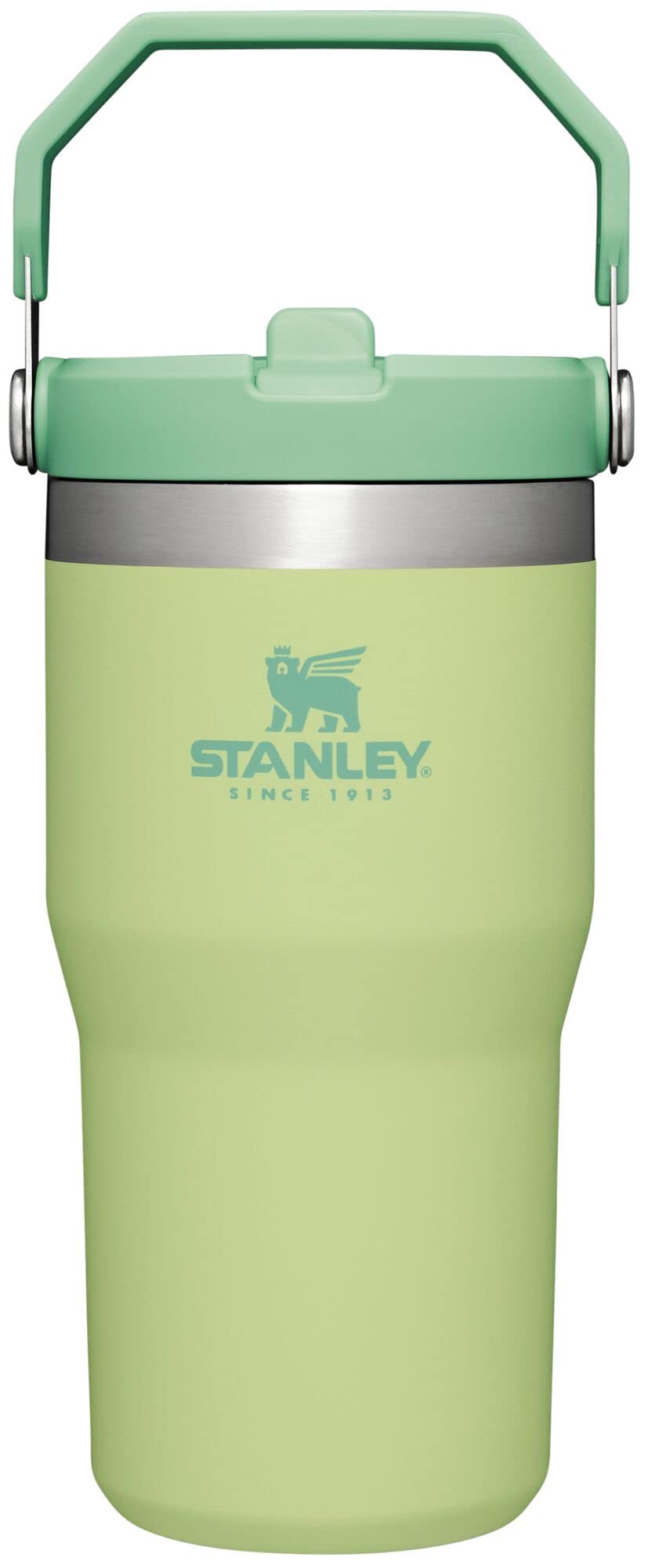 Stanley IceFlow flip straw tumbler 20oz in citron showing secure flip lid for on-the-go hydration.