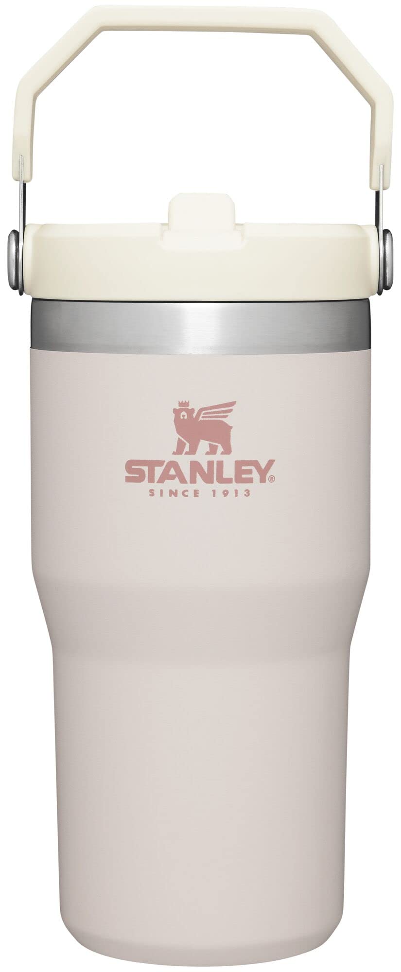 STANLEY IceFlow Rose Quartz tumbler, side view for on-the-go hydration.