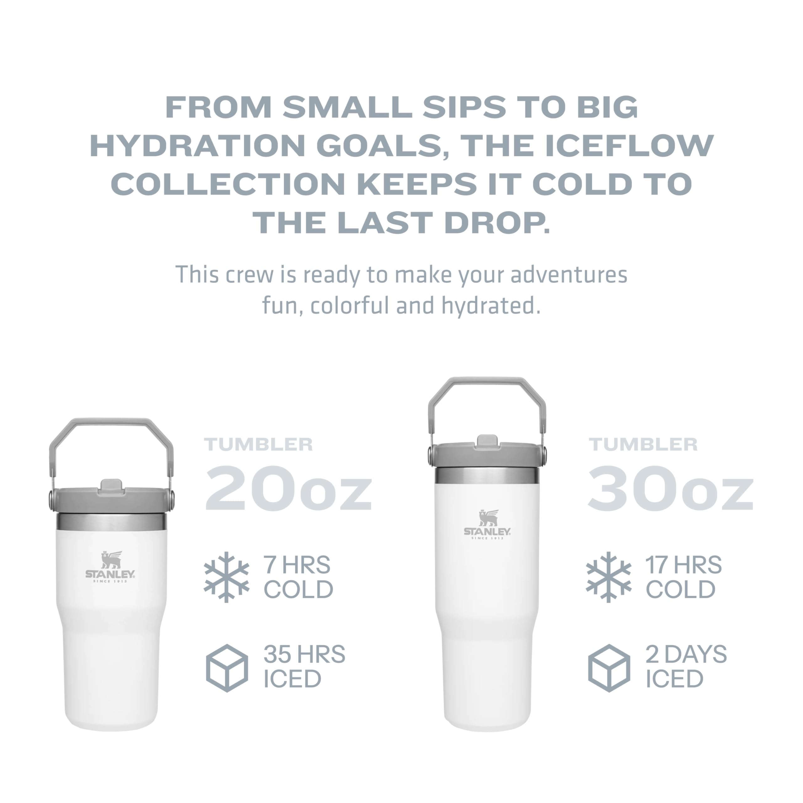STANLEY IceFlow stainless steel construction delivers durable, BPA free hydration.