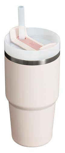 Stanley Quencher H2.0 20 oz rose quartz lid closeup showing FlowState three-position design