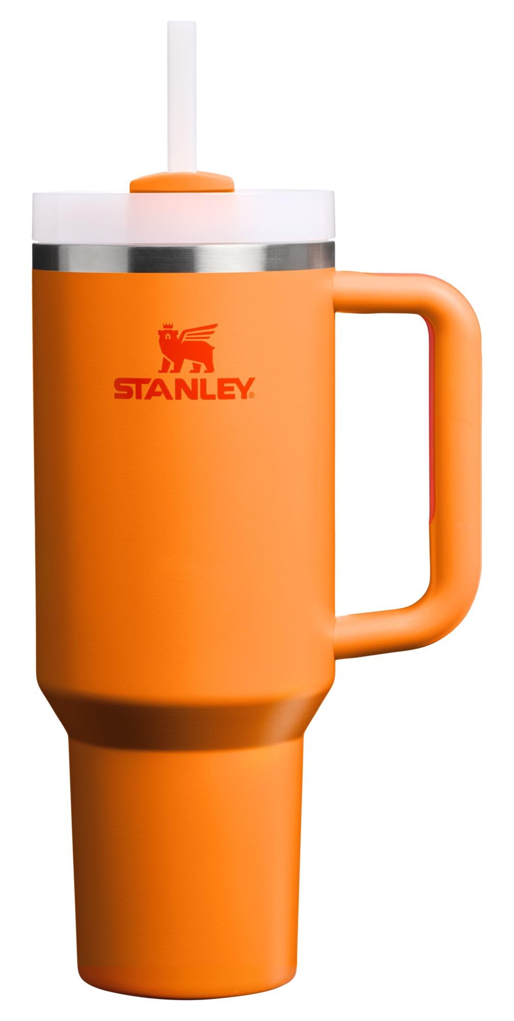 STANLEY Quencher H2.0 40 oz with handle and straw in coral-goldenrod for on-the-go hydration.