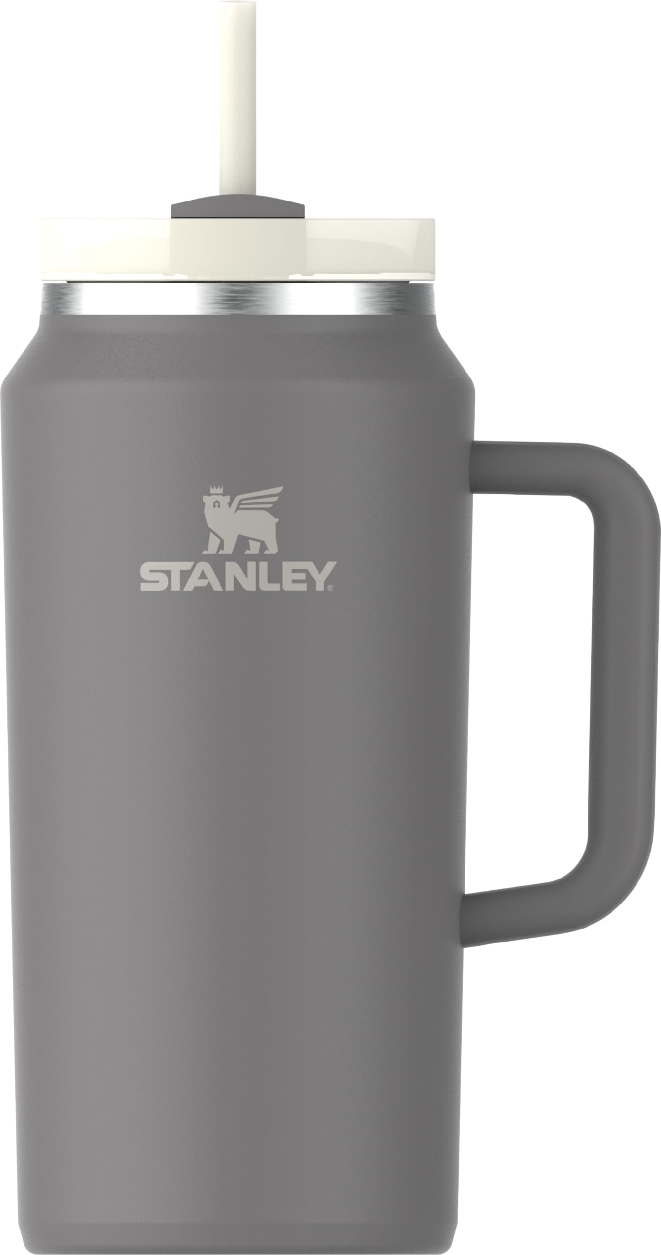 STANLEY Quencher H2.0 64 oz with FlowState lid shows spill-resistant sip on rugged steel.