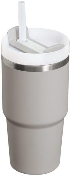 Close-up of Stanley Quencher H2O with ice and steel build for cold retention