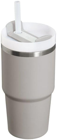 Close-up of Stanley Quencher H2O with ice and steel build for cold retention