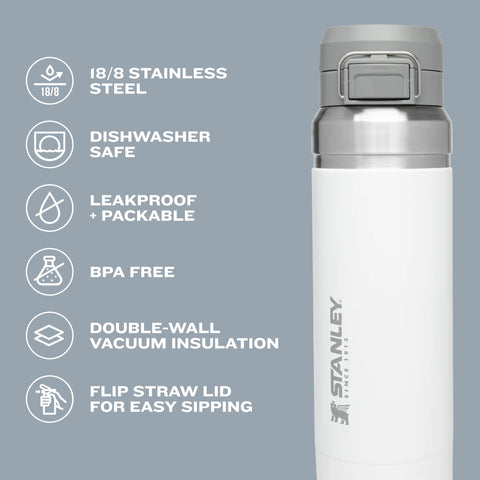 Stanley Quick Flip GO bottle wide mouth for easy filling and cleaning.