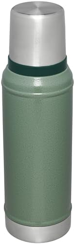 Stanley stainless steel insulated bottle maintains beverages at temperature.