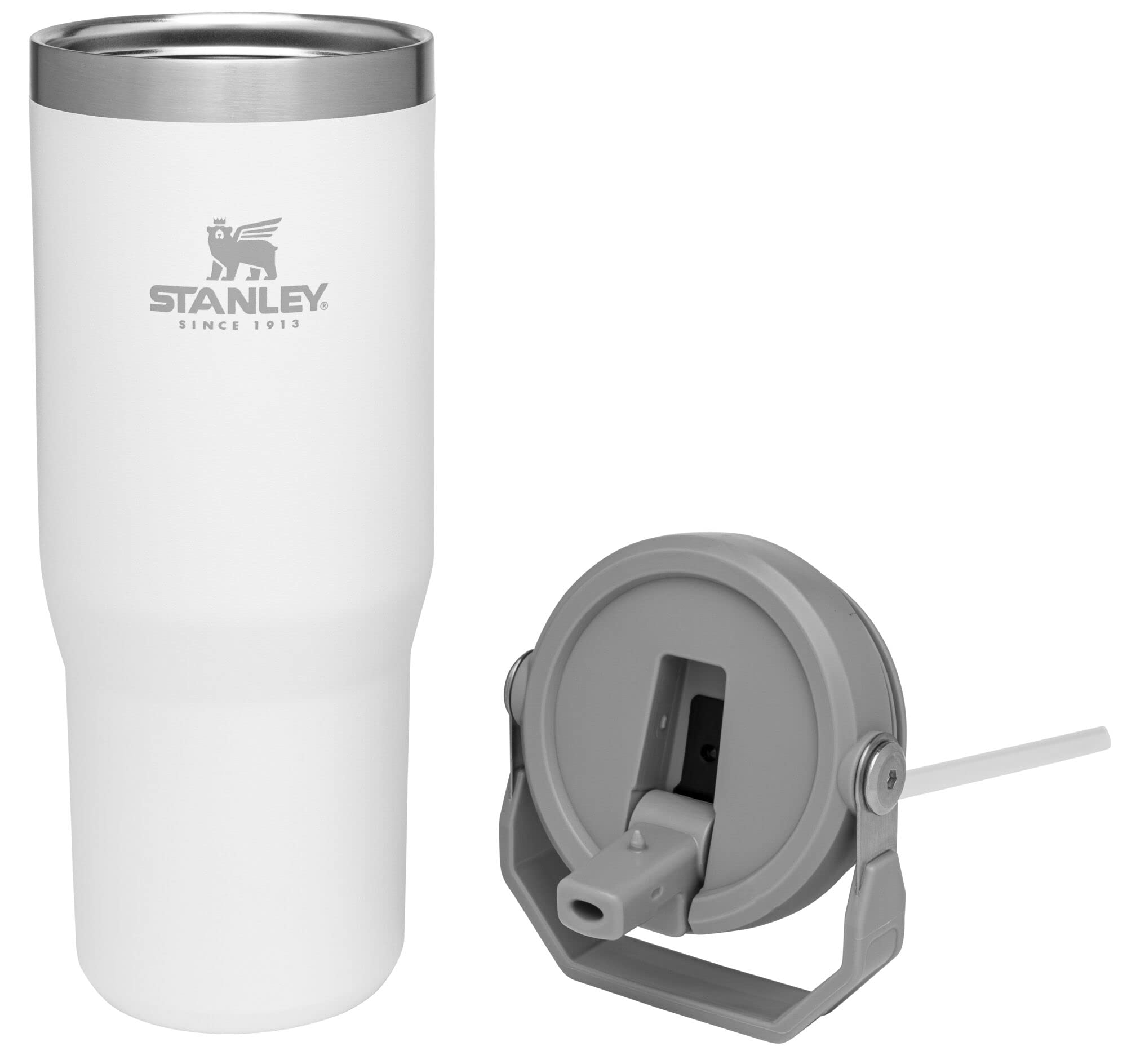 Stanley twist-on lid secures leak-free sipping during workouts.