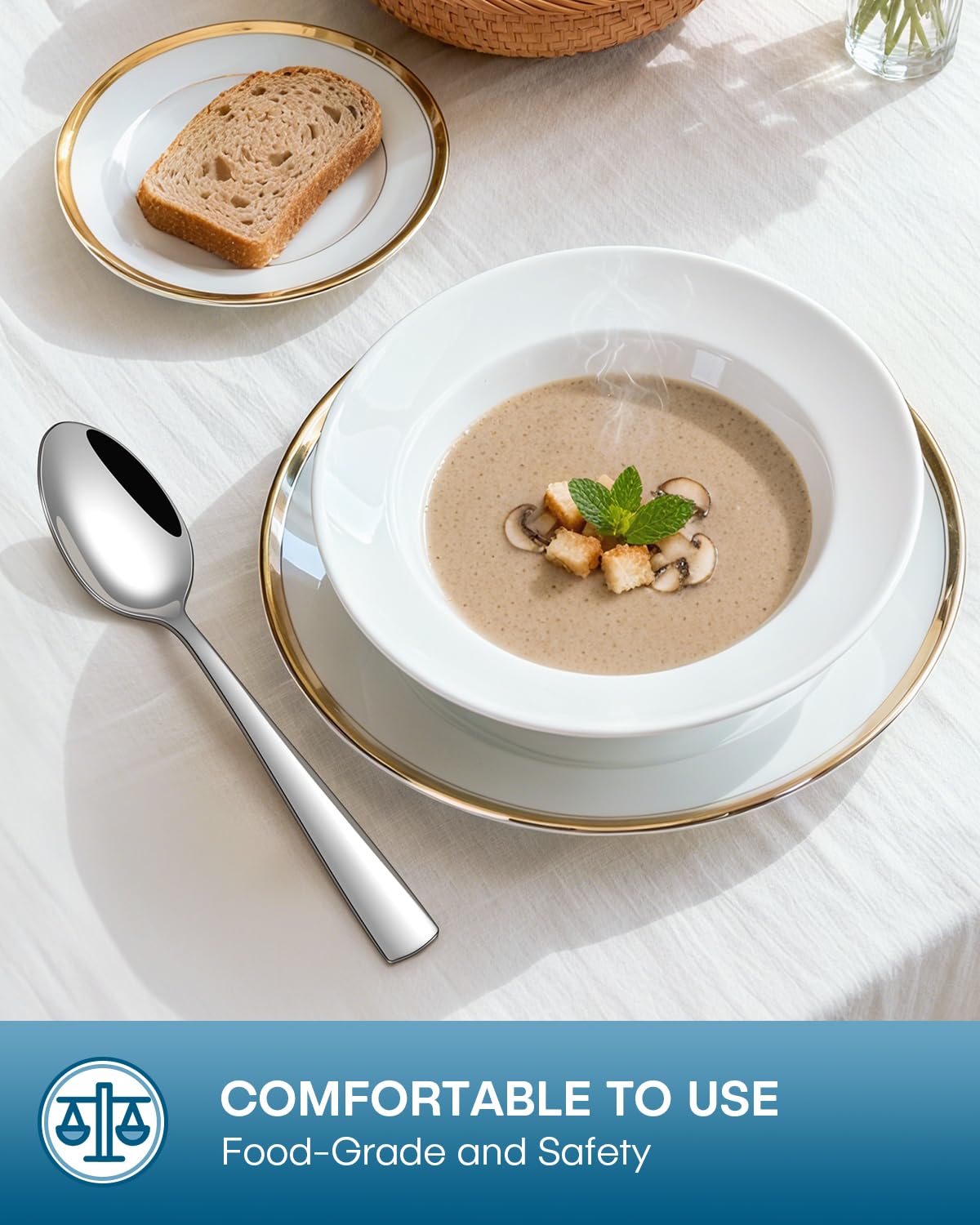 Stapava modern squared-handles provide timeless style on any table.