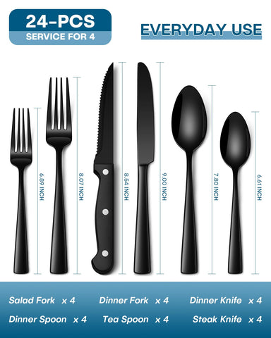 Stapava 24pc black silverware set with dinner forks for versatile table settings