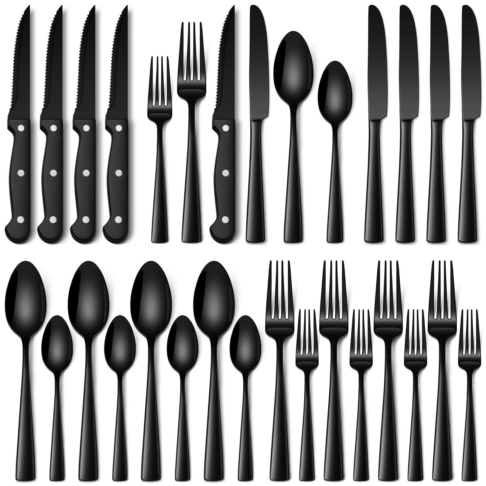 Stapava 24pc black silverware set with dinner knives for elegant daily dining