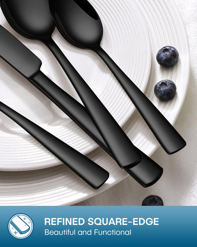Stapava 24pc black silverware set in dishwasher-safe design for easy cleanup