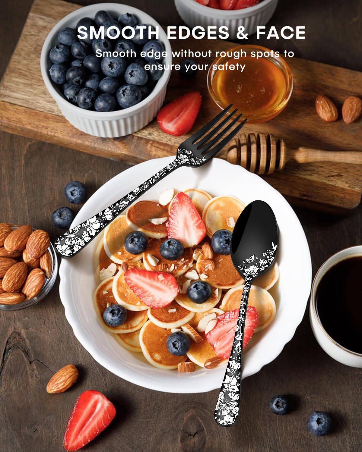 Stapava black silverware set dinner spoons for smooth scooping at family meals.