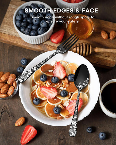 Stapava black silverware set dinner spoons for smooth scooping at family meals.