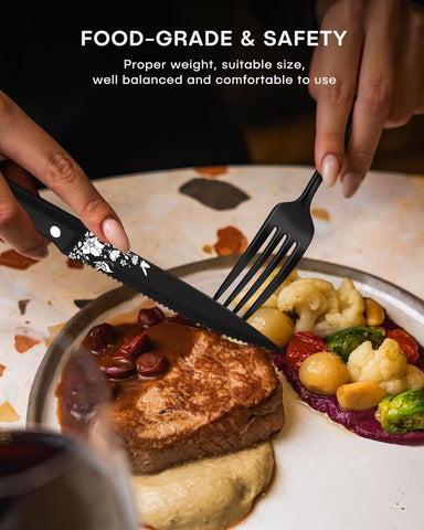 Stapava black silverware set salad forks for precise portioning and stylish dining.