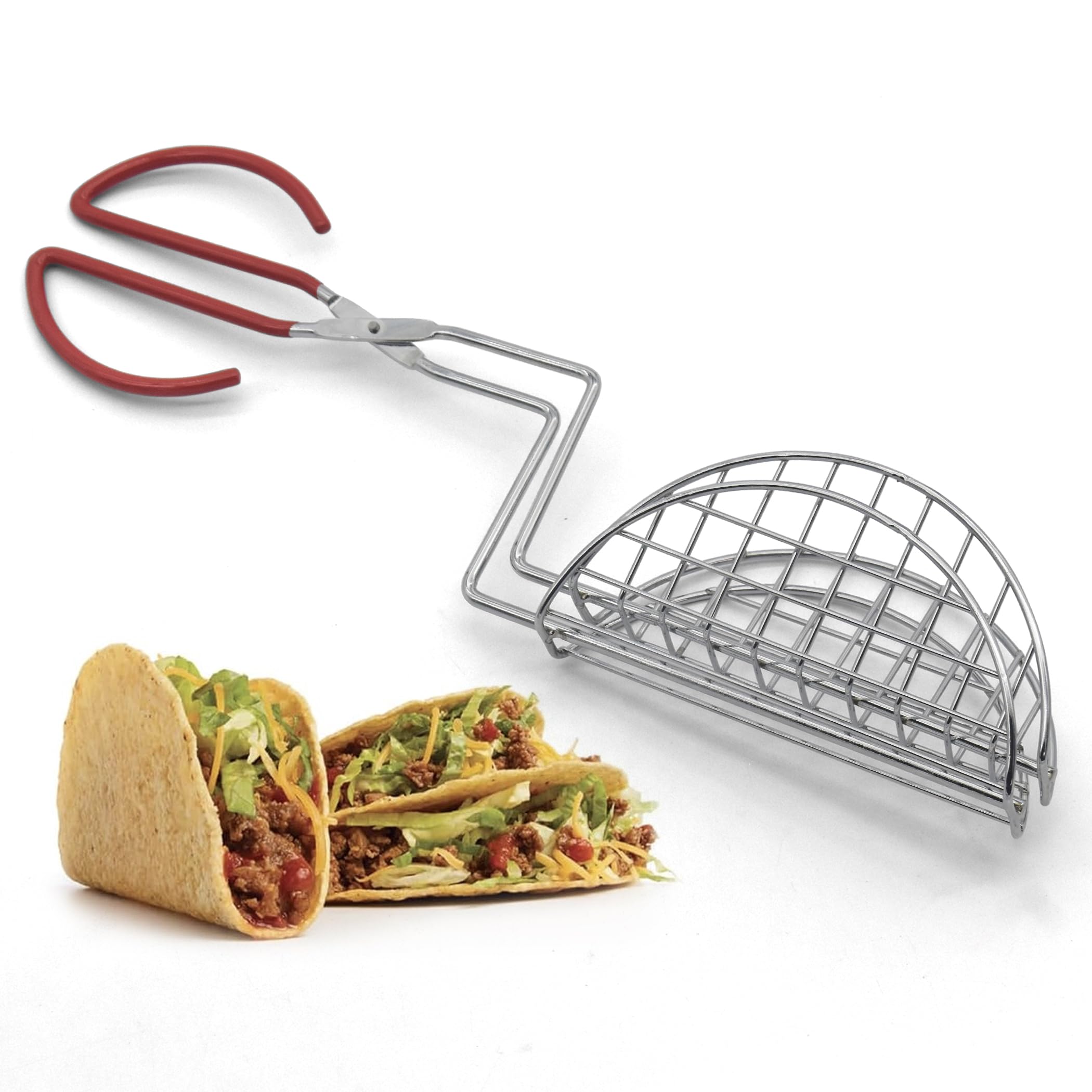 StarBlue taco shell tongs with a 6-inch grasp area for secure frying.