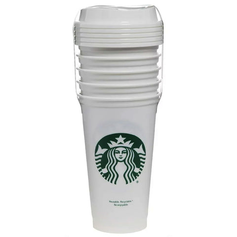 Starbucks set of five cups with lids for shared coffee sessions.