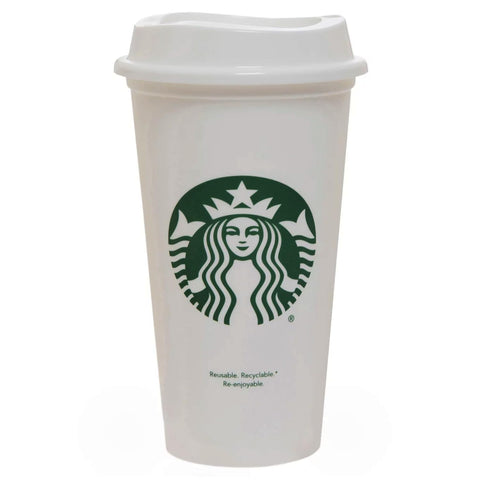 Starbucks 16oz cup with lid, durable and travel-friendly.