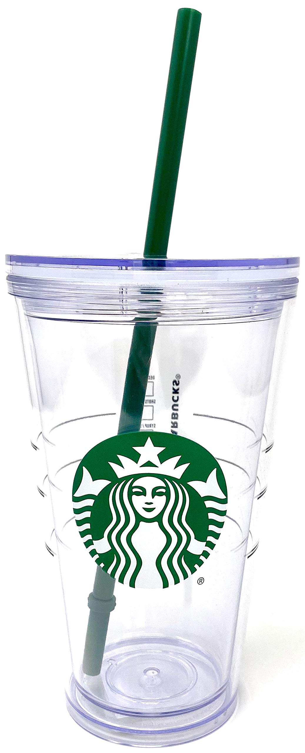 Starbucks 16 oz plastic cold cup with clear body and green logo for iced drinks on the go.