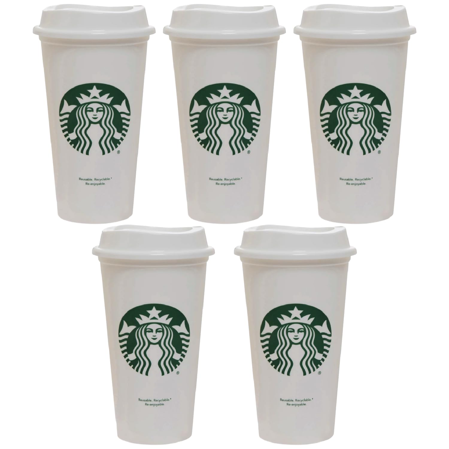 Starbucks five-pack 16oz reusable hot cup with lid for on-the-go coffee.