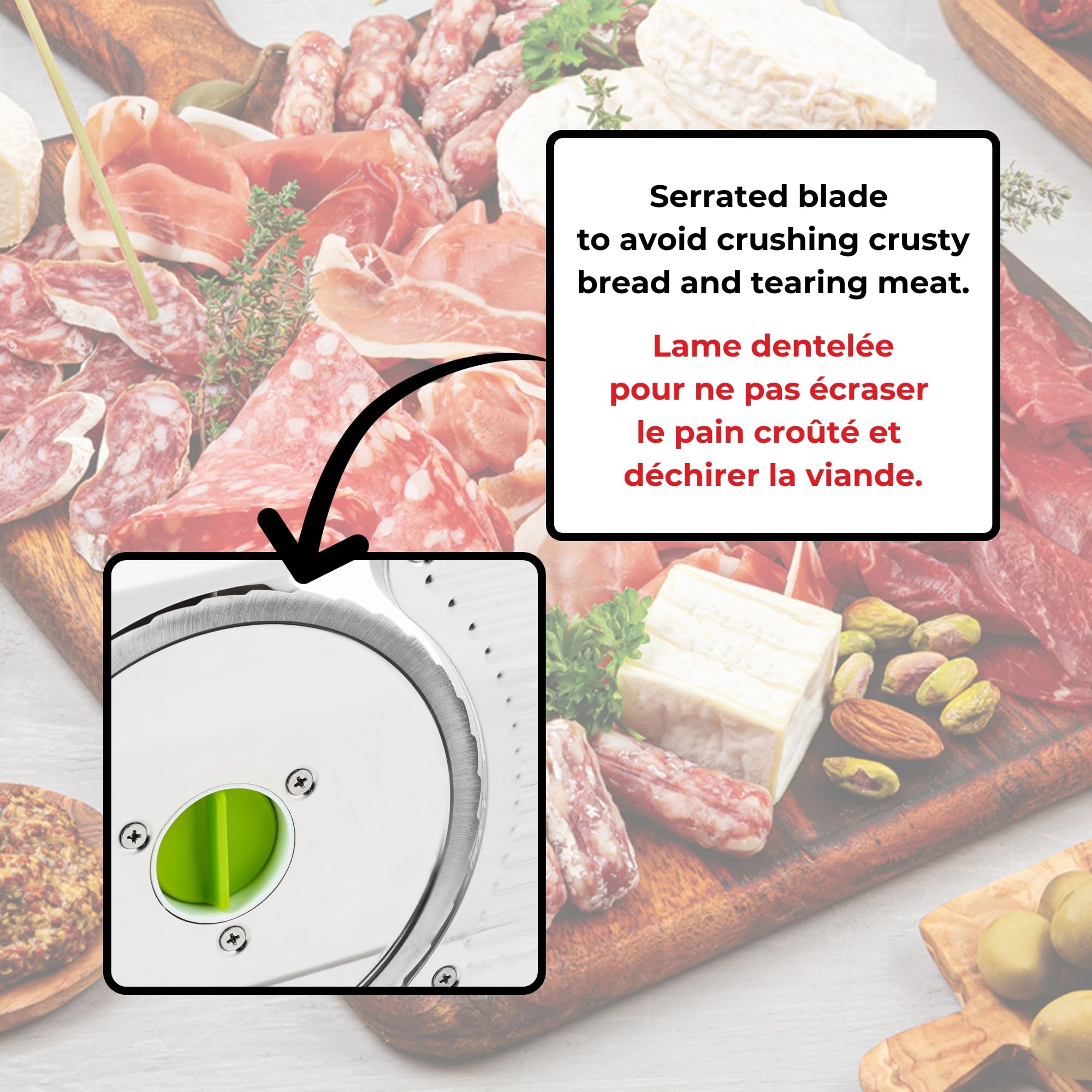 Starfrit Deli Slicer safety features including pusher and thumb guard