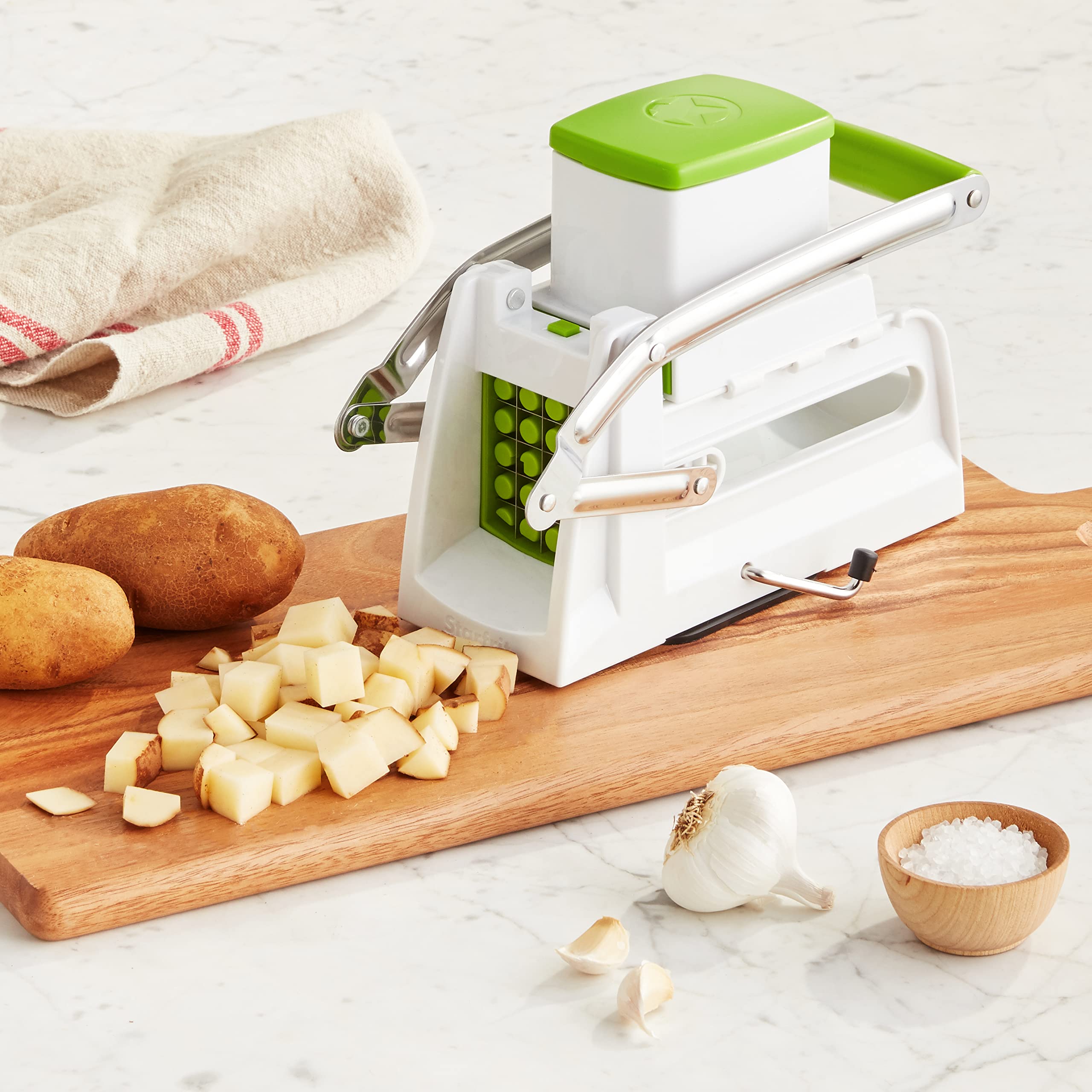 Starfrit Pro Fry Cutter & Cuber cubes created evenly for quick recipes