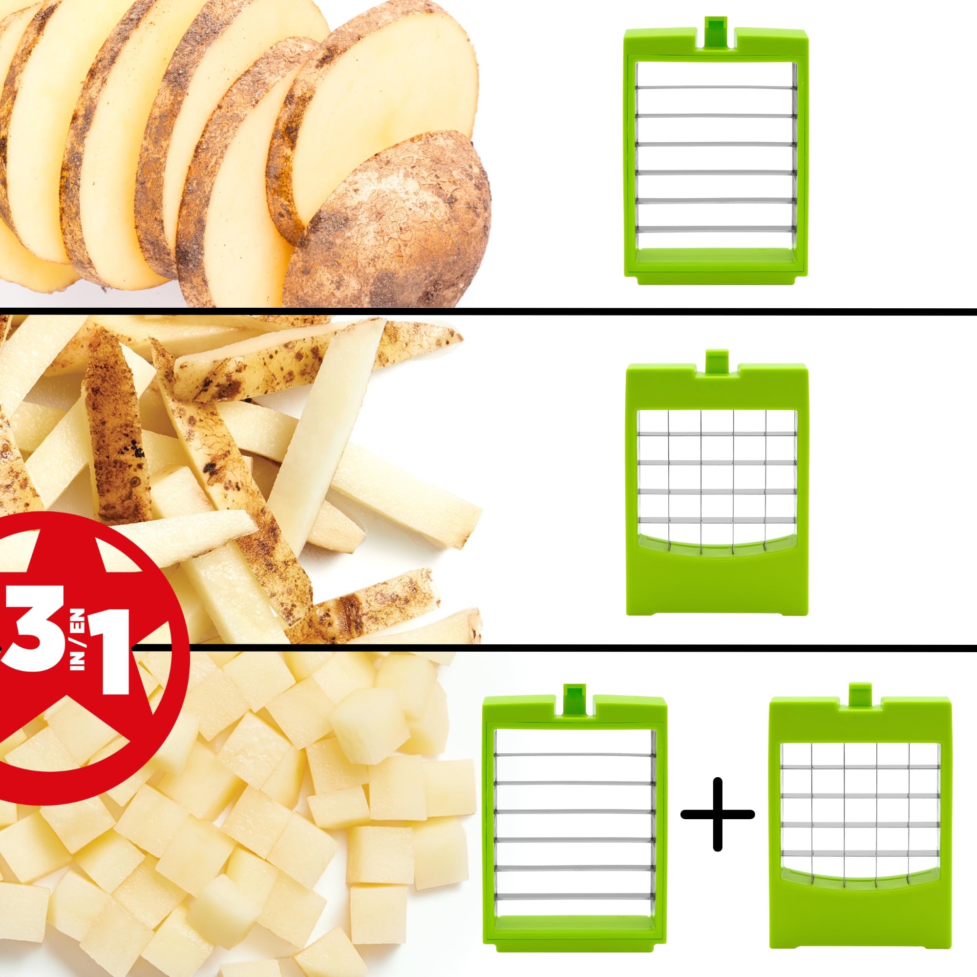 Starfrit Pro Fry Cutter & Cuber two-step operation for slicing and dicing