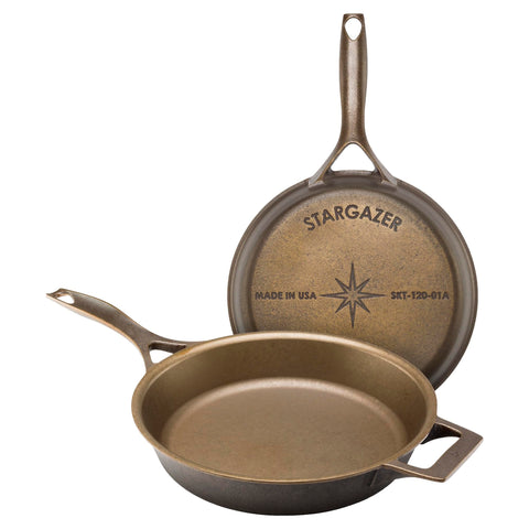 Stargazer 12-inch cast iron skillet with smooth surface for effortless release and cleanup