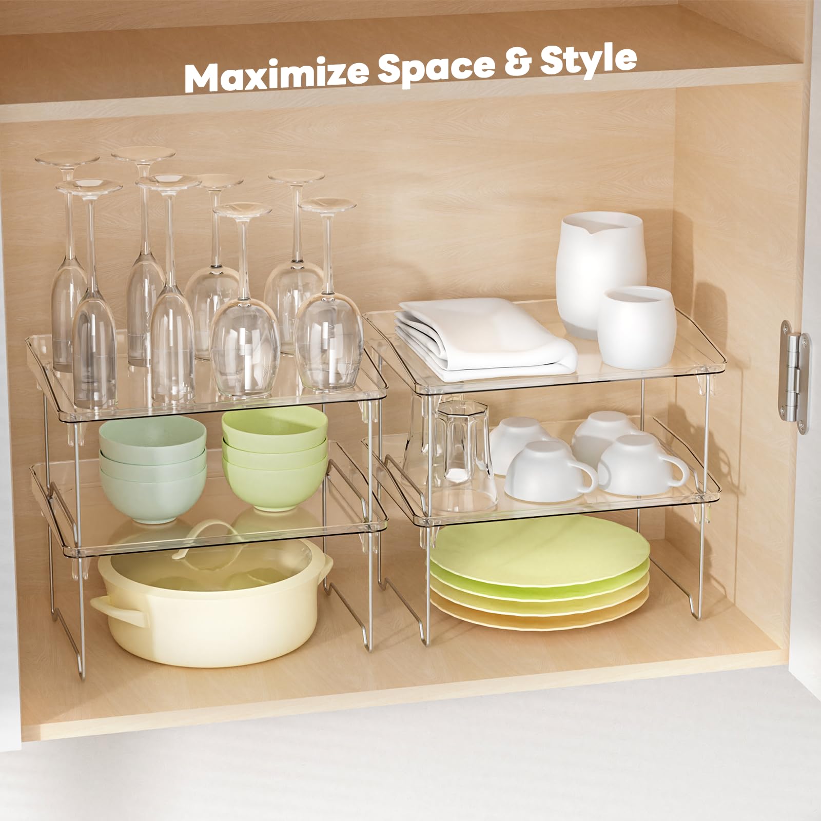 STARLATTA clear countertop storage shelves keep jars visible and organized.