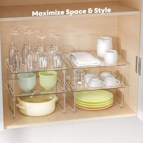 STARLATTA clear countertop storage shelves keep jars visible and organized.
