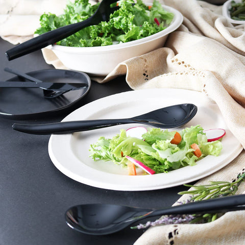 StarMar catering setup featuring black disposable utensils for events.