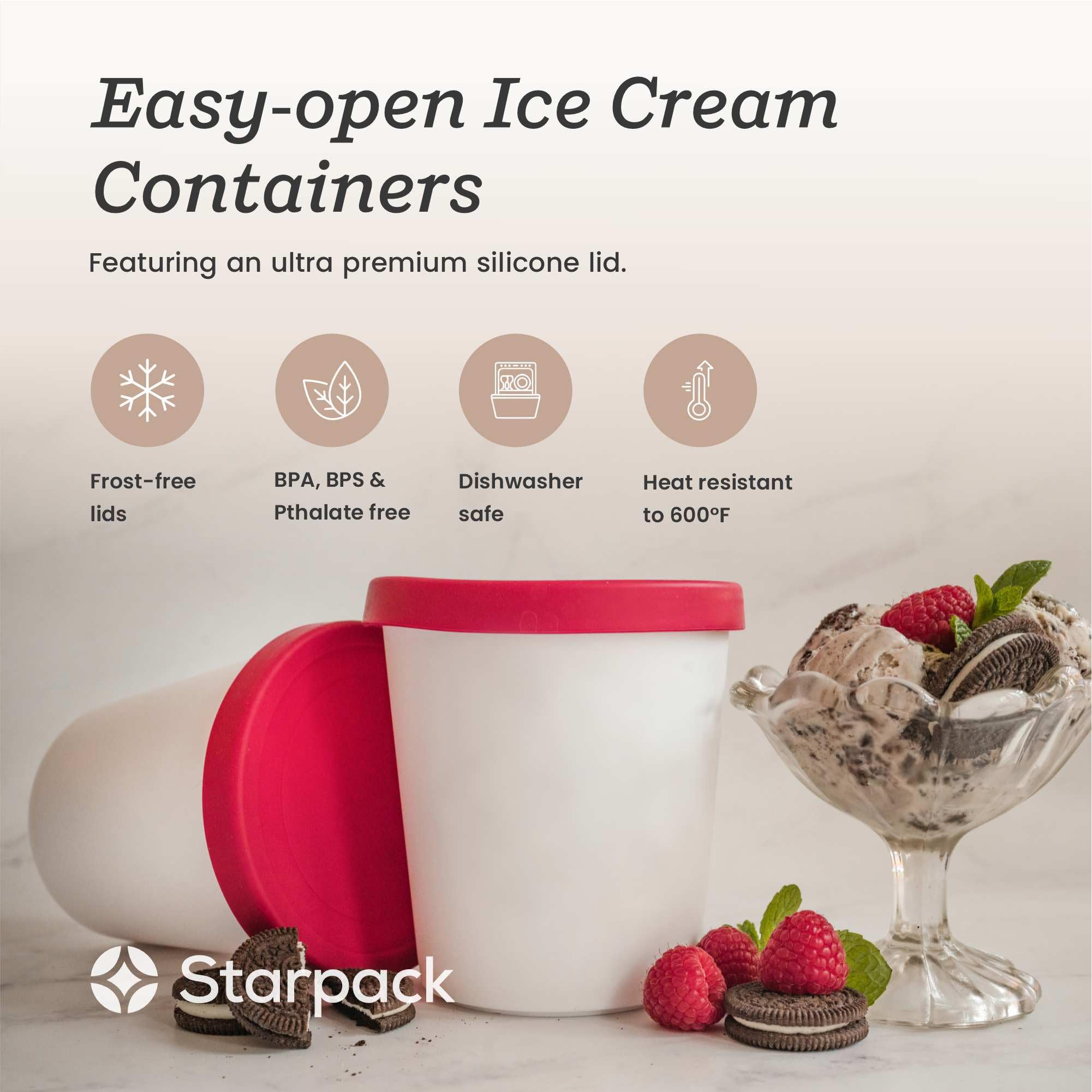 StarPack Freeze the Day ice cream container mouth shows 1-qt capacity.