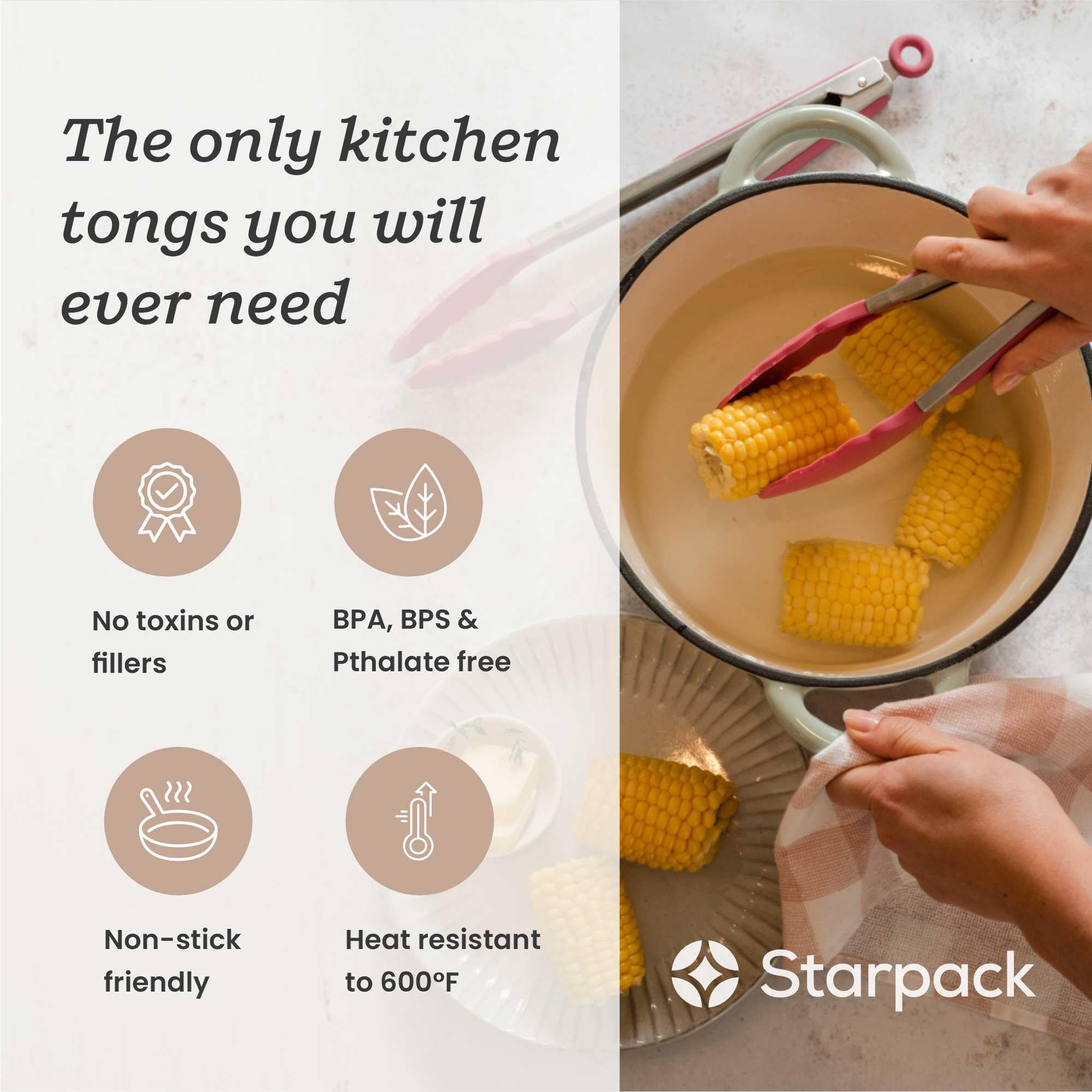StarPack Home Get a Grip 12-inch tongs close-up showing locking mechanism for storage.