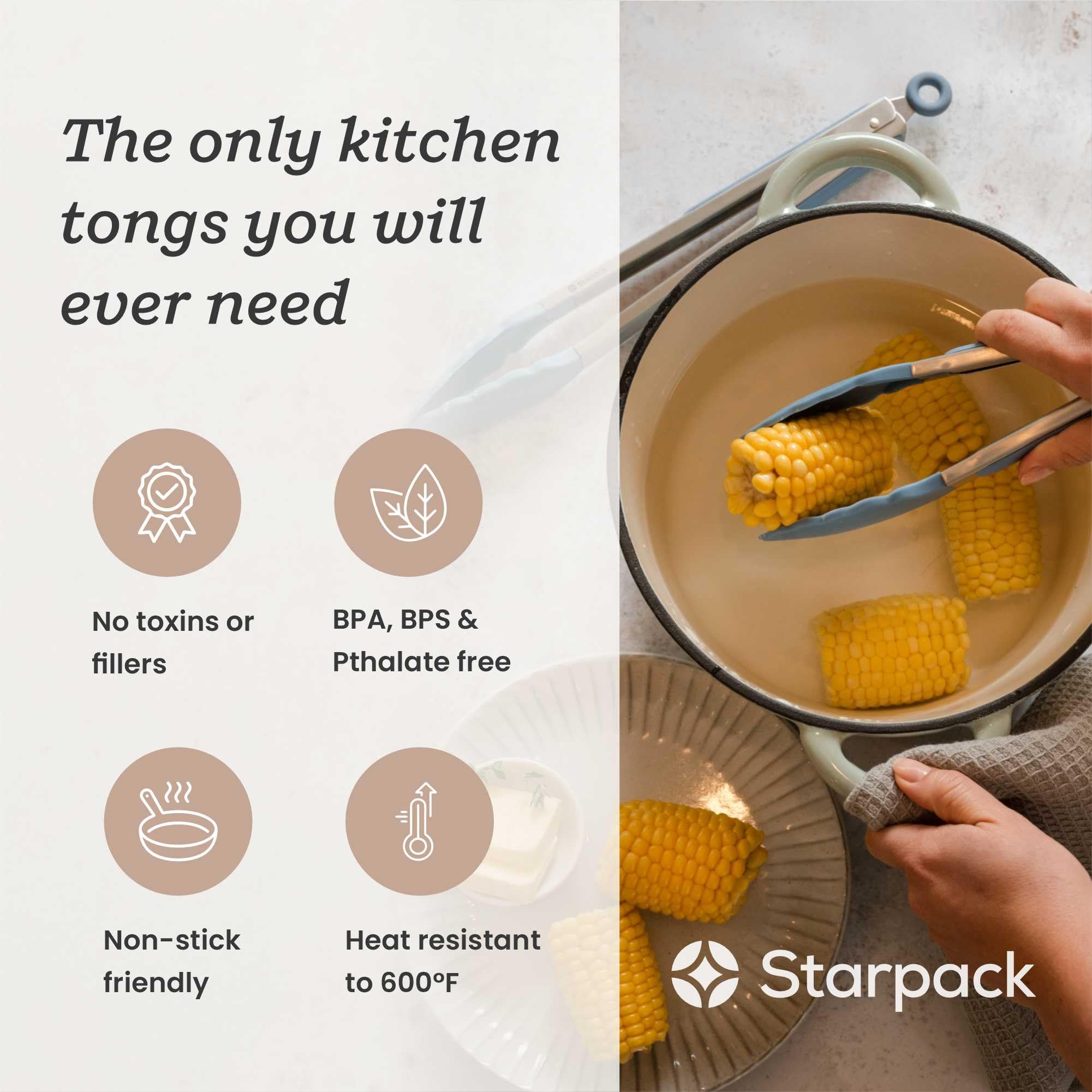 StarPack Home Get a Grip 12-inch tongs front view, perfect for grilling.