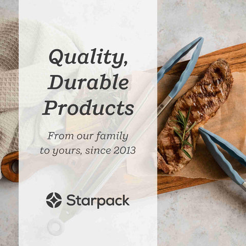 StarPack Home 600°F heat resistance silicone tips protect nonstick pans.