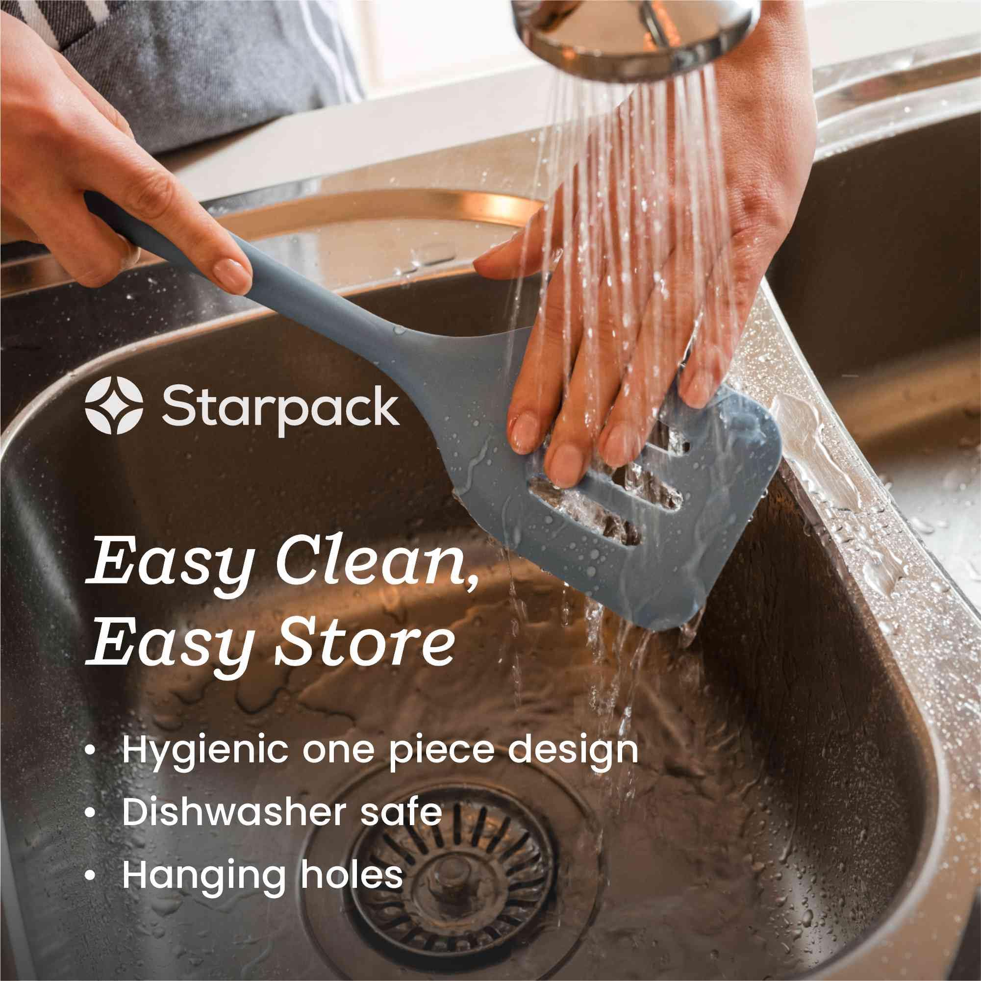 StarPack Home silicone spoonula close-up, non-scratch surface for nonstick pans.