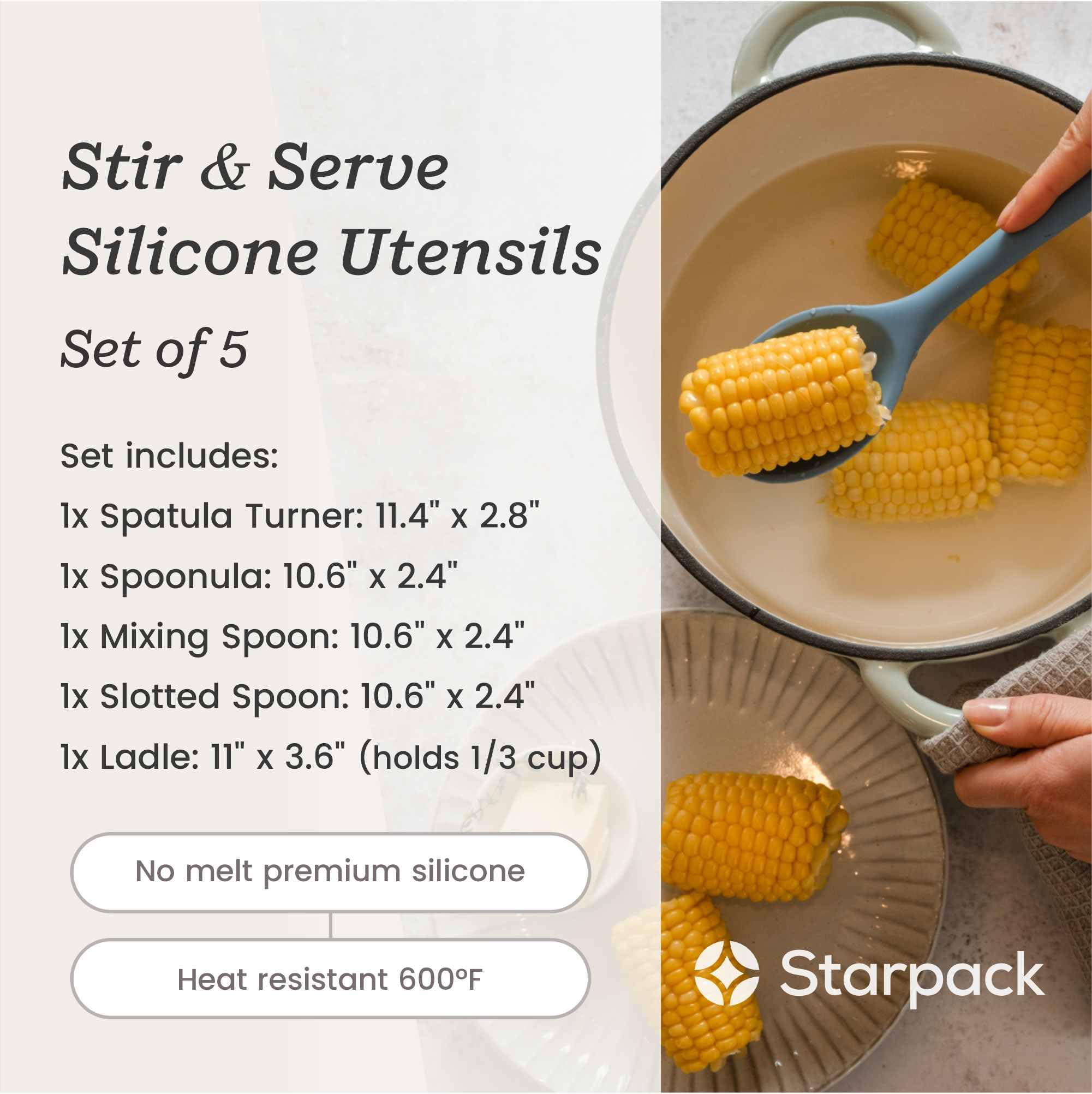 StarPack Home soup ladle close-up, 1/3 cup portion for serving.