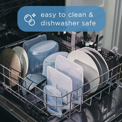 Stasher Aqua dishwasher-safe label highlights easy cleanup