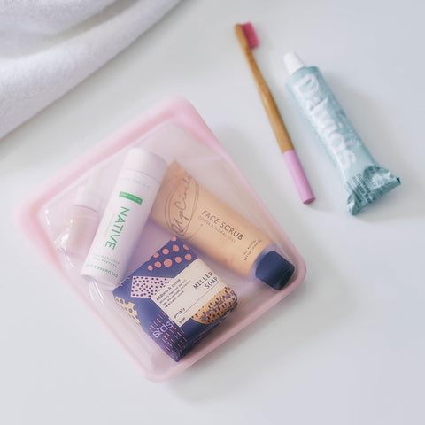 Stasher bag in dishwasher for easy cleanup after meals