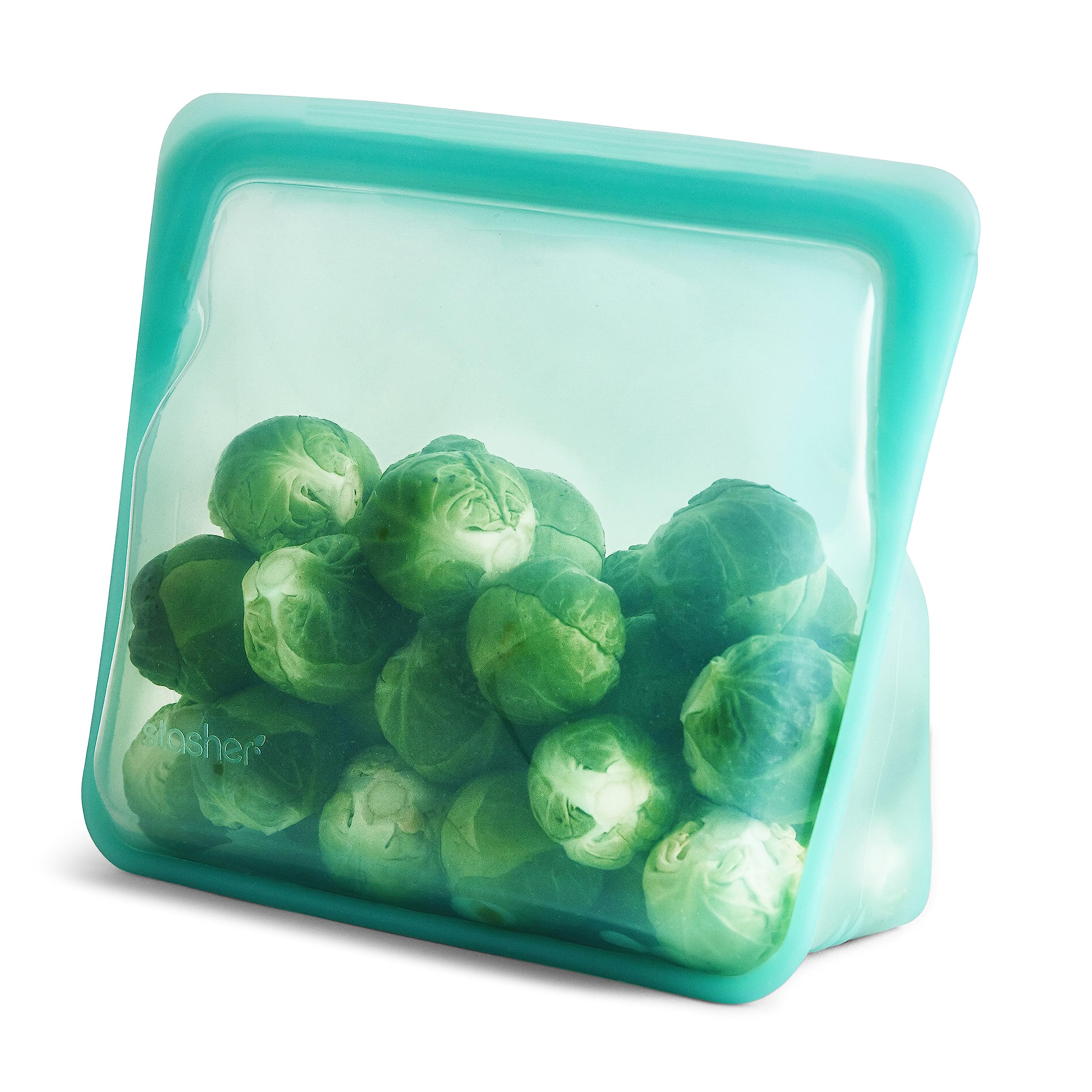 Stasher premium stand-up aqua bag for bulk storage.