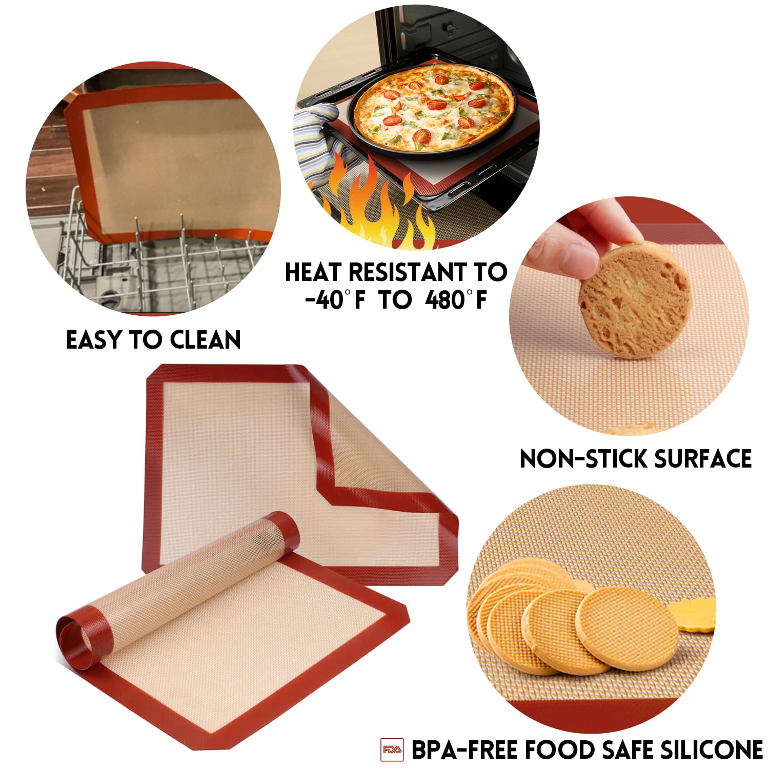 STATINT half-sheet-size silicone baking mats for versatile two-mat setup.