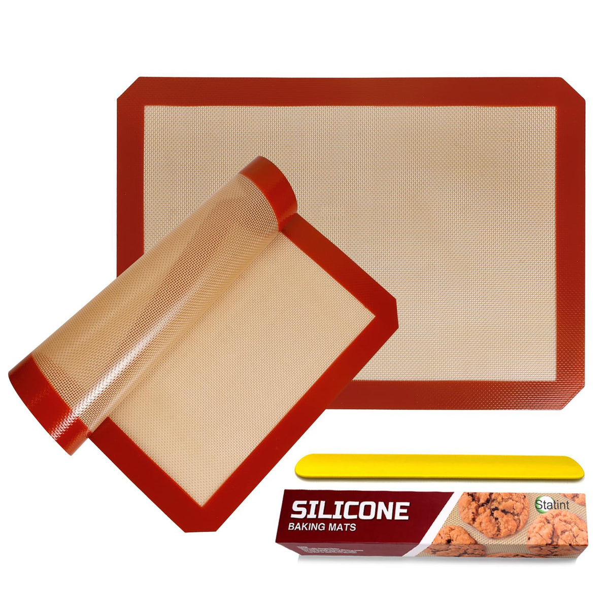STATINT non-stick silicone baking mat 2-pack on sheet for even baking.