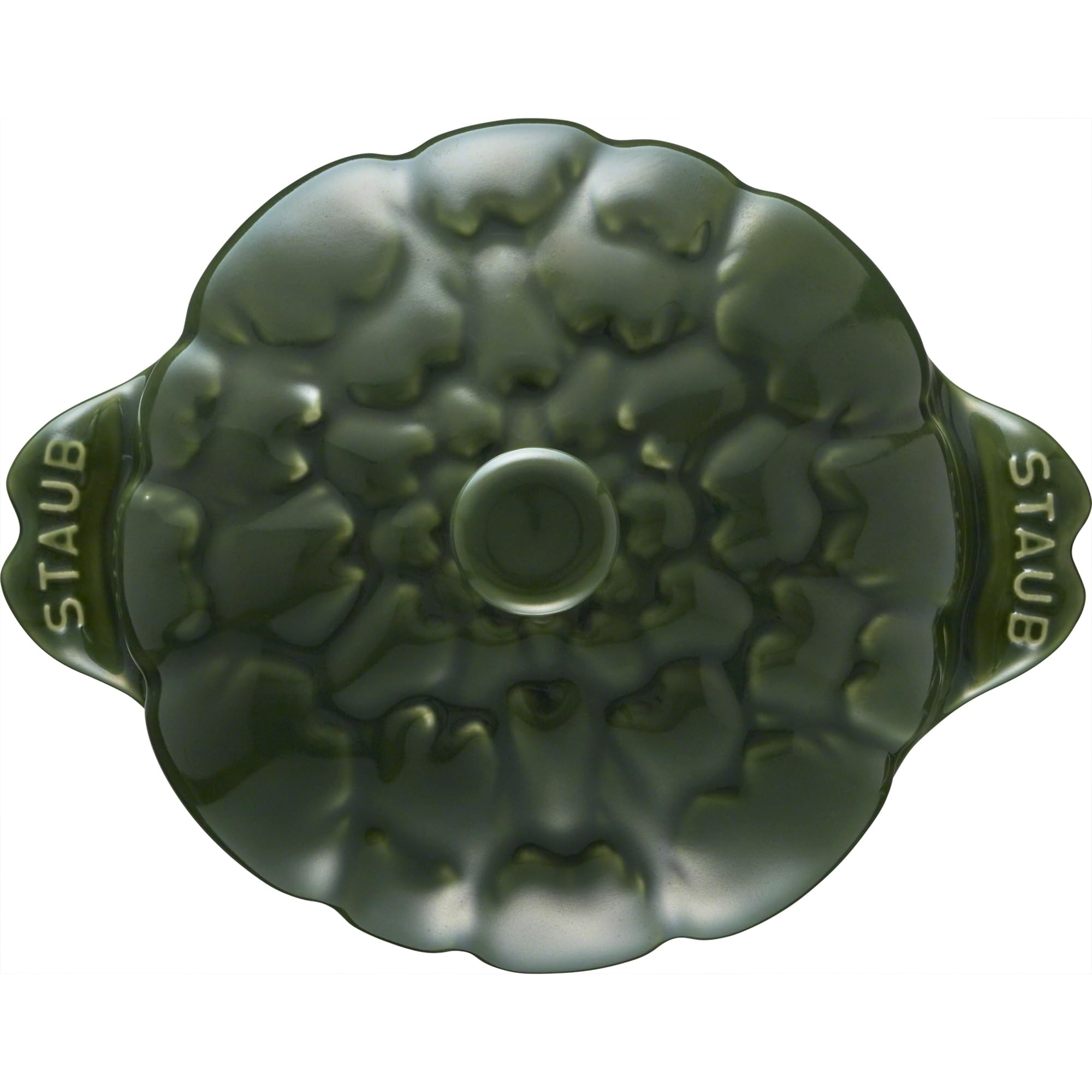 Staub Artichoke Cocotte Basil presented as a stylish serving dish.