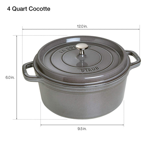 Staub interior black matte enamel resists scratches and never needs seasoning