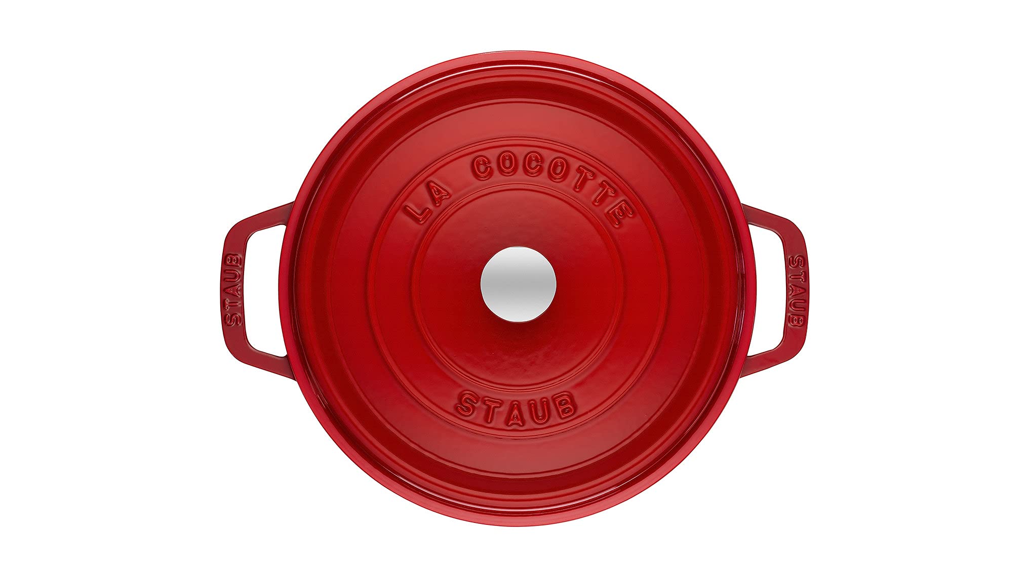 Staub nickel-steel knob withstands heat up to 500F for safe handling.