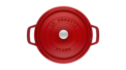 Staub nickel-steel knob withstands heat up to 500F for safe handling.