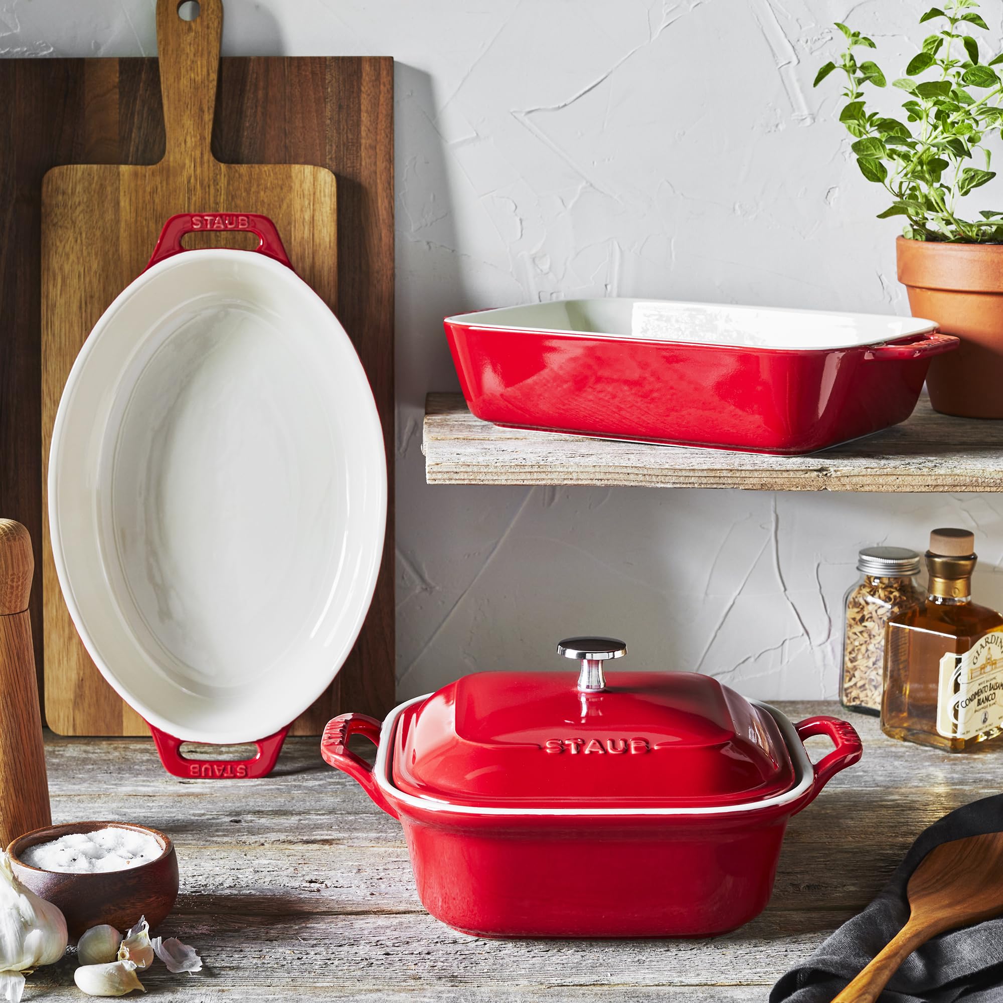 Staub oven-to-table design emphasizes elegant presentation.