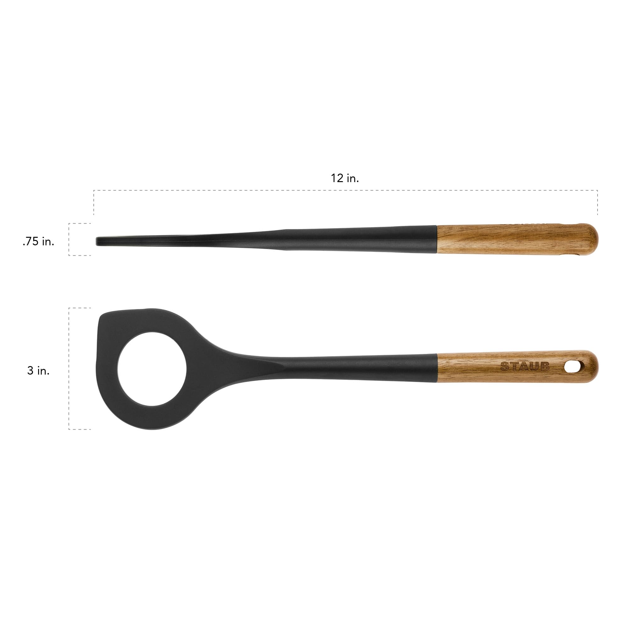 STAUB Risotto Spoon acacia wood handle offers comfortable, ergonomic stirring.