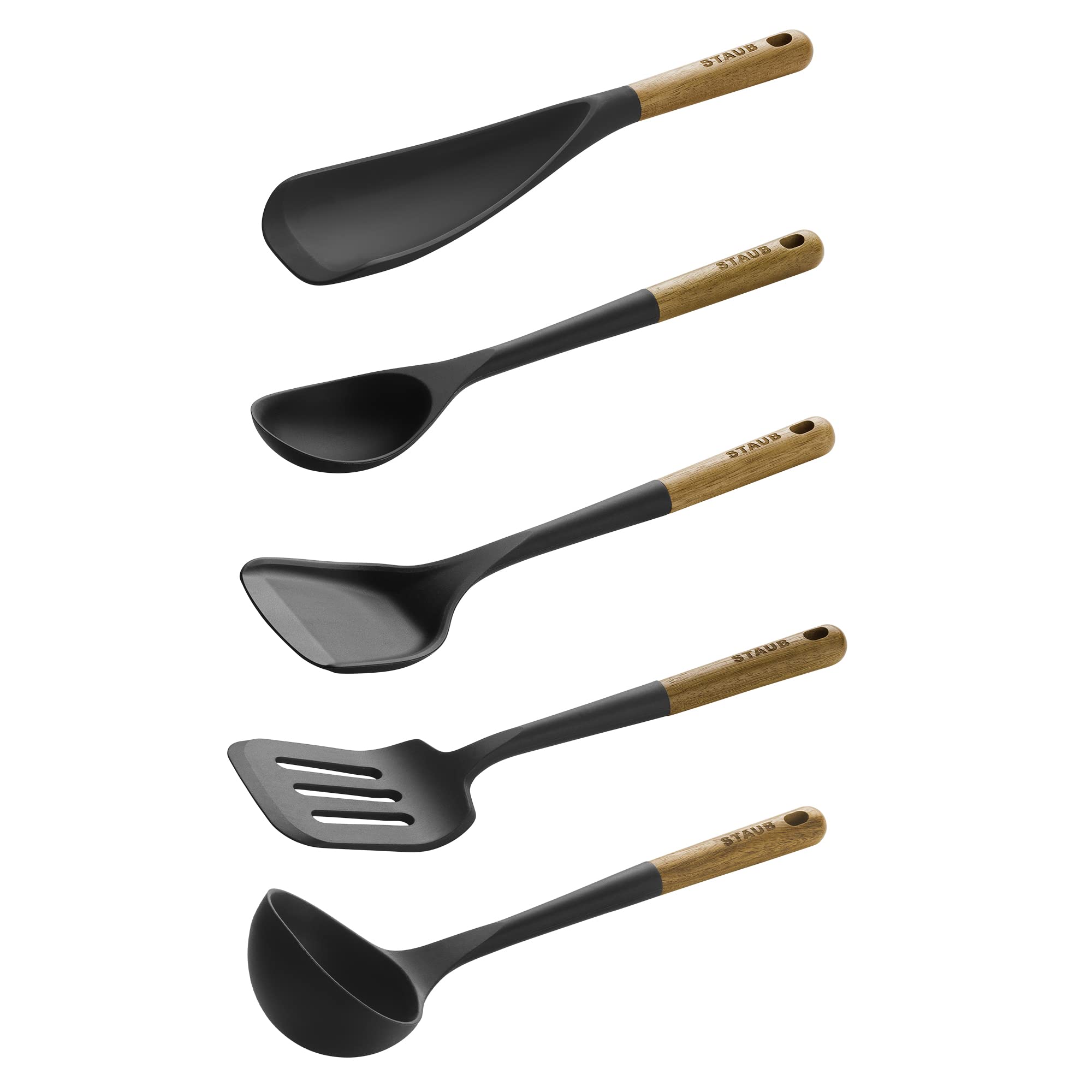 STAUB silicone utensils with hanging loop storage for easy organization