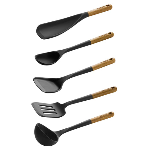 STAUB silicone utensils with hanging loop storage for easy organization